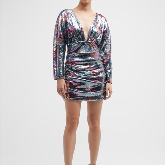 Ramy Brook Auerbach Dolman Long Sleeve V-Neck Multicolor Sequin Mini Dress - Picture 10 of 10